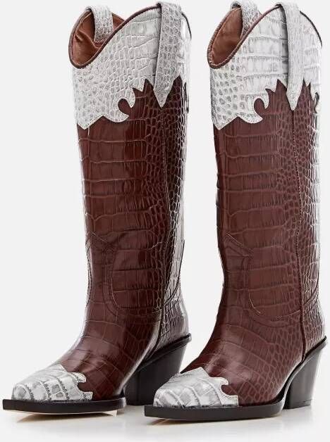 Paris Texas Boots 60mm Ricky Embossed Croco Cowboy Boots in bruin