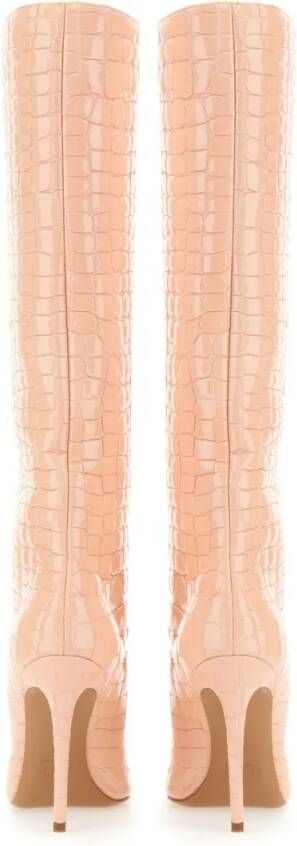 Paris Texas Boots Knee-High Leather Boots With Glossy Crocodile Fini in roze