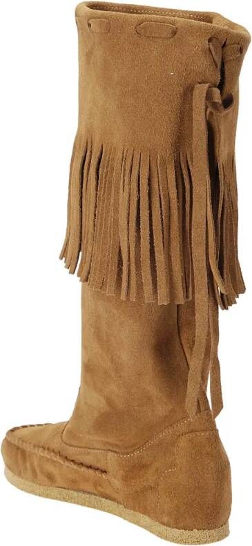 P.A.R.O.S.H. Boots Brown Suede Boots With Festoon Hem in bruin