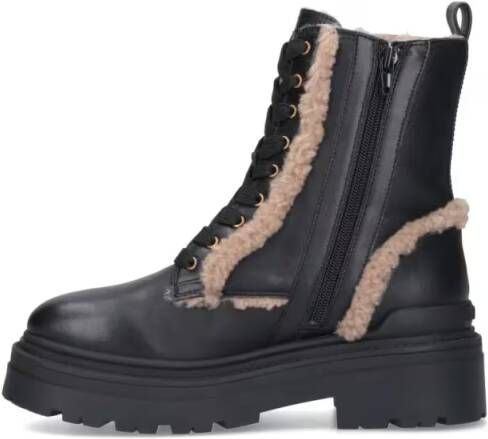 Pinko Boots Black Leather Ankle Boots With Beige Shearling Det in zwart