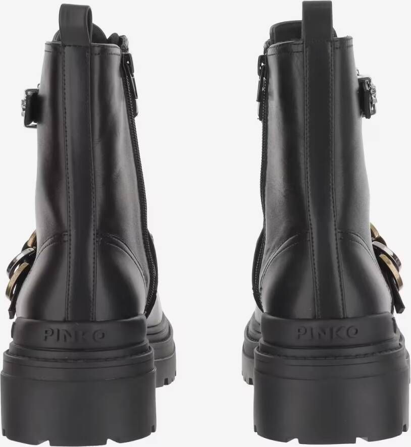 Pinko Boots Leather Ankle Boots With Logo in zwart