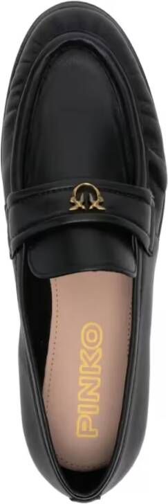 Pinko Zwarte leren loafers met metalen logo Black Dames - Foto 4