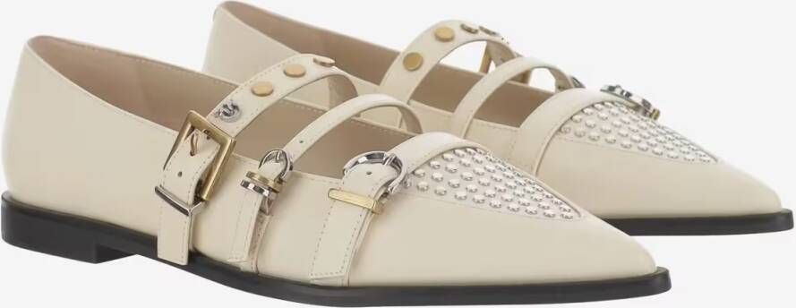 Pinko Pointed Toe Leather Shoes in beige