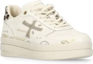 Premiata Low-Top Sneakers Ivory Leather Sneakers in beige
