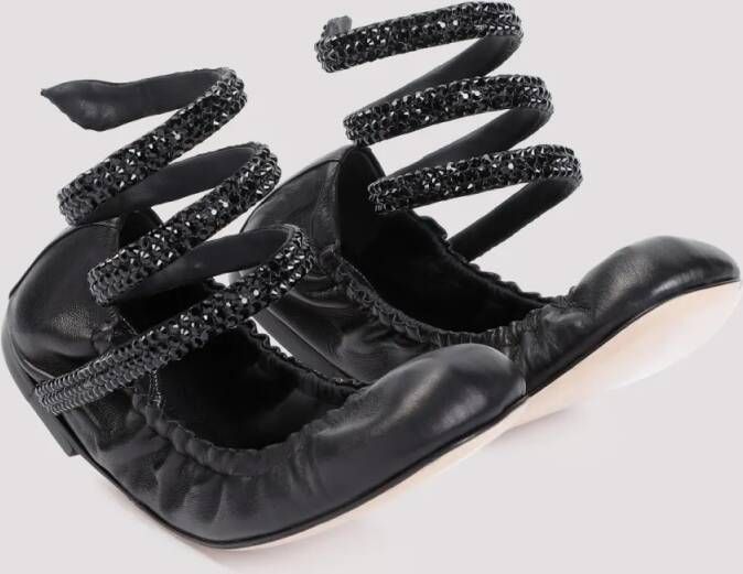 René Caovilla Black Lamb Leather Ballerinas in zwart