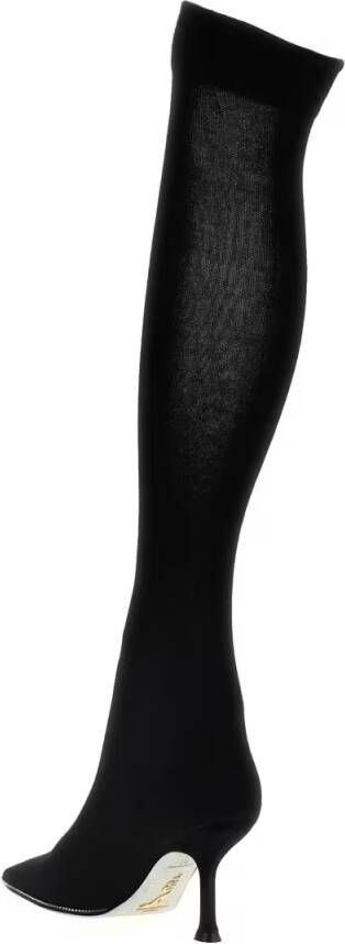 René Caovilla Boots High-Leg Knitted Boots With Rhinestone Detailing in zwart