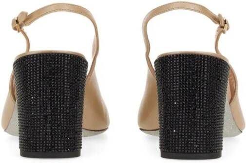 René Caovilla Hoge hakken Rhinestone-Embellished Slingback Shoes in beige