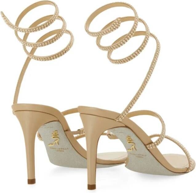 René Caovilla Hoge hakken Satin Pumps With Spiral Ankle Straps in goud