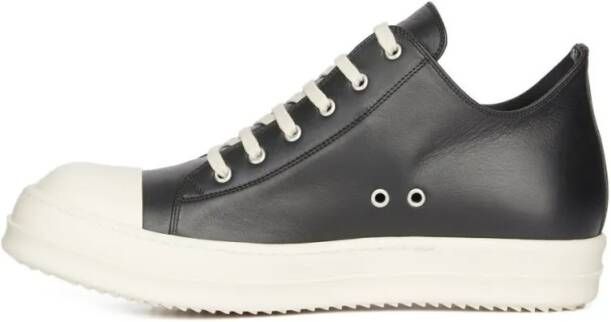 Rick Owens Low-Top Sneakers Black Cream Grain Calf Leather Low Top Sneakers in zwart
