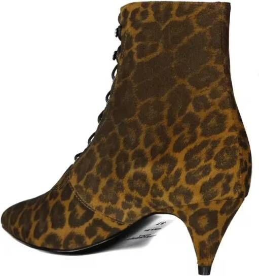 Saint Laurent Boots Kiki Lace-Up Leopard-Print Ankle Boots in zwart