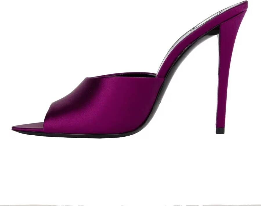 Saint Laurent Sandalen Goldie Mules In Satin Crepe Purple in paars