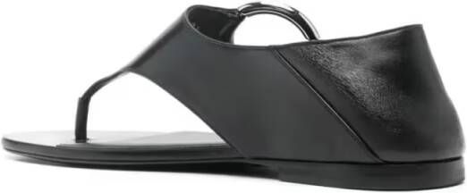 Saint Laurent Sandalen Ring Leather Flat Sandals With Silver-Tone Hardwar in zwart
