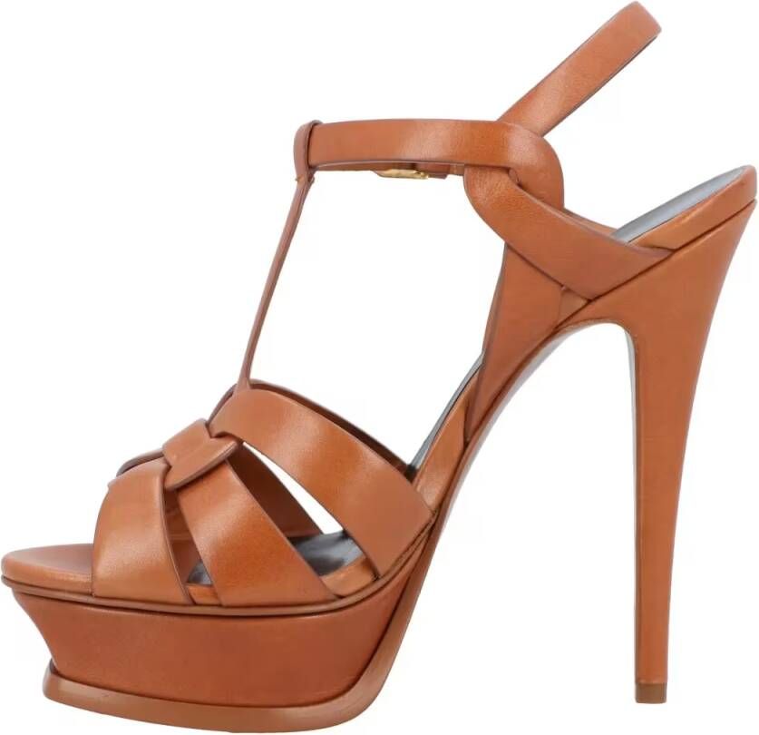 Saint Laurent Sandalen Tribute Leather Sandals Brown in bruin