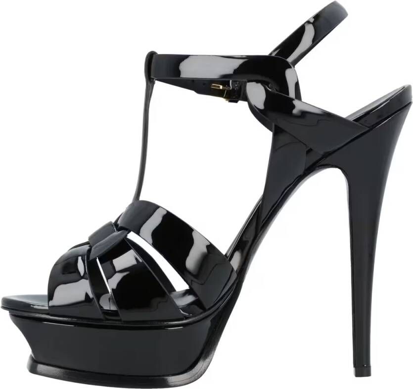Saint Laurent Sandalen Tribute Platform Sandals In Patent Leather Black in zwart