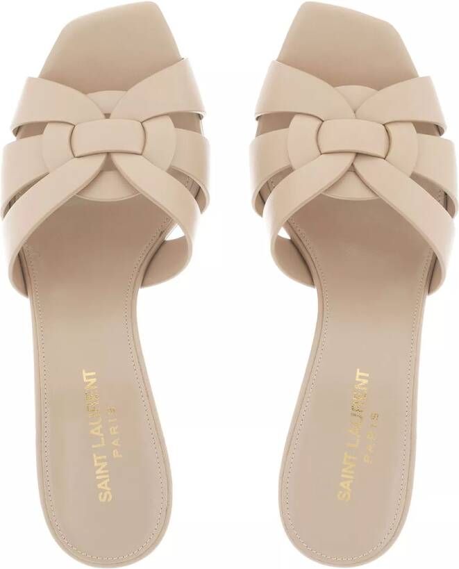 Saint Laurent Slippers Tribute Heeled Mules Smooth Leather in beige