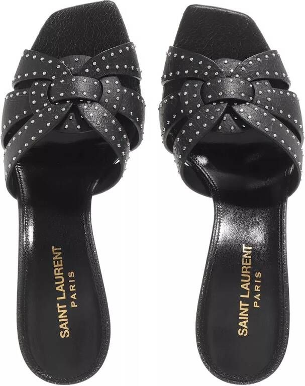 Saint Laurent Slippers Tribute Studded Heeled Mules Leather in zwart