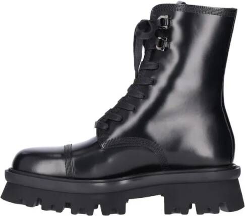 Salvatore Ferragamo Boots Glossy Black Leather Combat Boots in zwart