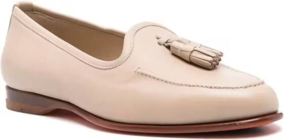 Santoni Beige Leather Tassel Loafers With Rubber Sole in beige