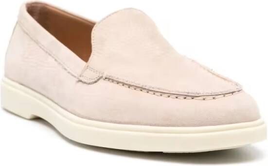 Santoni Closed-Design Pink Leather Loafers With Plush Lini in roze