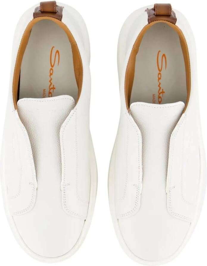 Santoni Low-Top Sneakers White Leather Slip-On Sneakers in wit