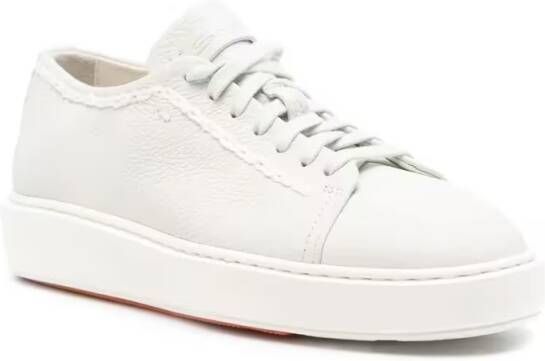 Santoni Low-Top Sneakers White Cow Leather Trainers With Textured Upper in wit