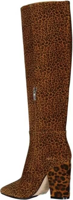 Sergio rossi Boots Leopard-Print Leather Boots With Pointed Toe And C in bruin