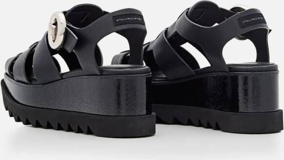 Stella Mccartney Sandalen Black Wedge Sandals With Adjustable Ankle Strap in zwart