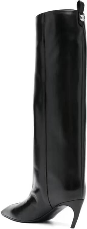 The Attico Boots Knee-High Black Leather Boots With Pointed Toe in zwart