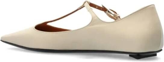 The Attico Juno Ballerina Pointed Toe T-Strap Flat in beige