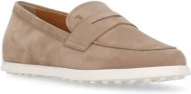 TOD'S Beige Suede Leather Loafers in beige