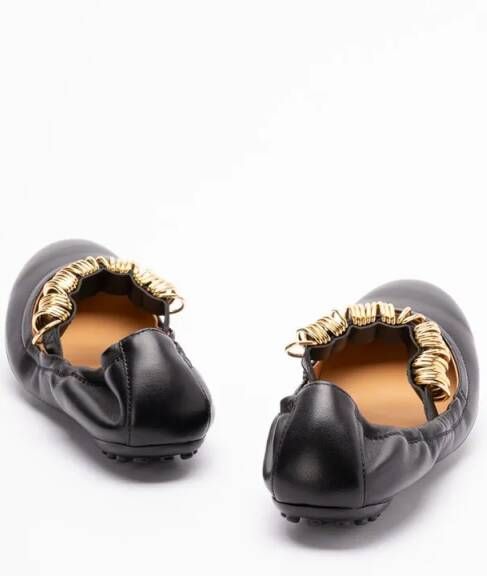 TOD'S Black Lambskin Ballerinas With Gold Ring Embellish in zwart