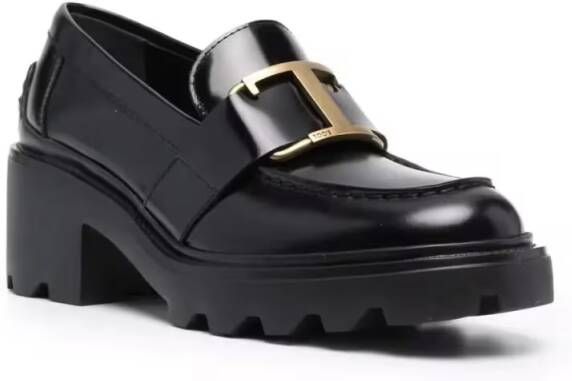 TOD'S Black Mid Heel Loafers in zwart