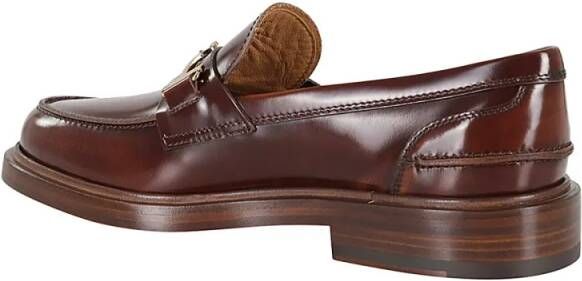TOD'S Brushed Leather Loafer With Gold Buckle Detail in bruin