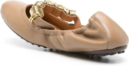 TOD'S Gathered Elasticized Flat Shoes With Decorative Go in beige
