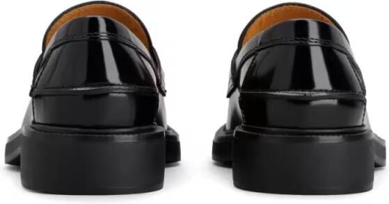 TOD'S Glossy Black Leather Loafers With Decorative Emble in zwart