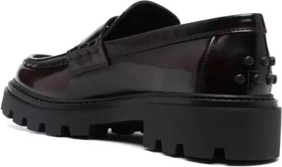 TOD'S Glossy Leather Loafers With Penny Strap Detail in zwart