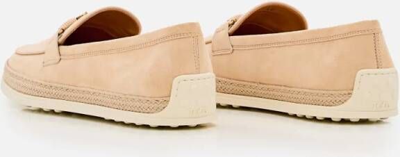TOD'S Leather And Raffia Moccasins With Signature Gromme in beige