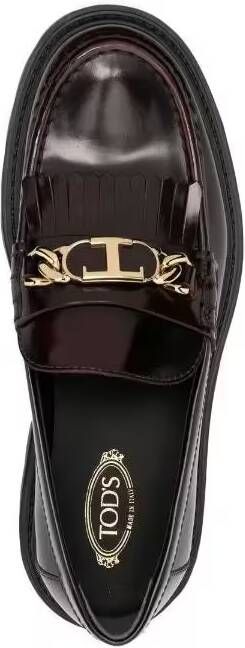 TOD'S Leather Loafers With Gold-Tone Chain Detail in rood