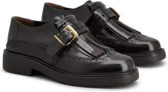 TOD'S Polished Black Leather Monkstrap Loafers in zwart