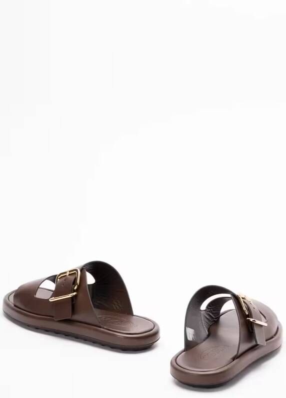 TOD'S Sandalen Calf Leather Sandals With Bold Buckle Detail in bruin