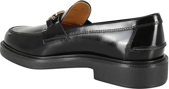 TOD'S Shiny Leather Moccasin With Gold Metallic Logo in zwart