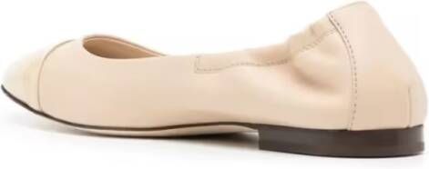 TOD'S T Logo Strap Leather Ballerinas in beige