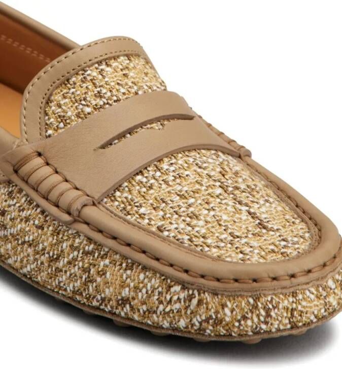 TOD'S Textured Upper Slip-On Moccasin Shoes With Rubber in bruin