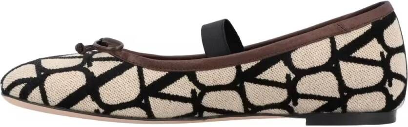 Valentino Garavani Ballerinas With Iconographic Motif And Bow Detaili in beige