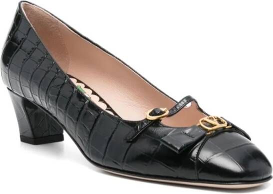 Valentino Garavani Hoge hakken Bow Detail Black Crocodile-Embossed Leather Heels in zwart