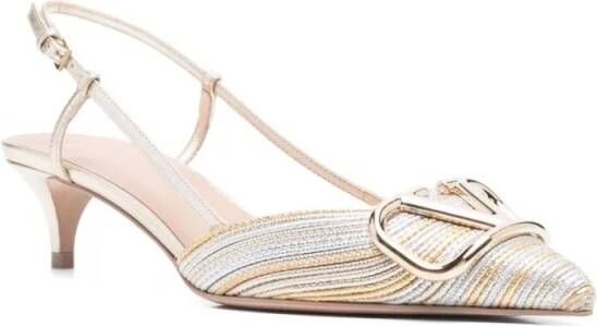 Valentino Garavani Hoge hakken Vlogo Signature Silver Leather Pumps With Pointed in beige