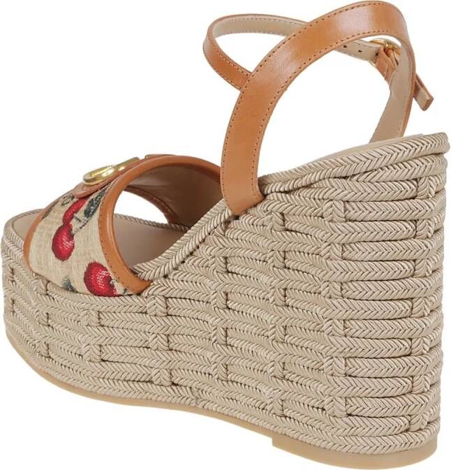 Valentino Garavani Sandalen Jacquard Raffia Wedge Sandals in bruin