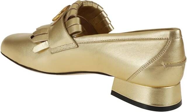 Valentino Garavani Vlogo-Fringed Leather Loafers With Low Block Heel in goud