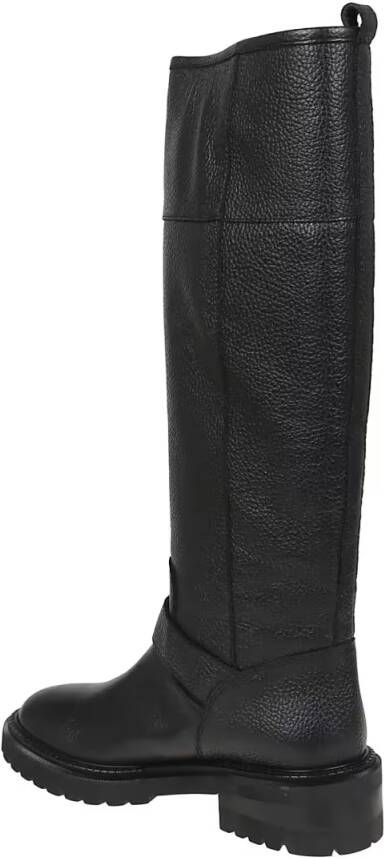 Via Roma 15 Boots Black Leather Boot With Side Zip And Buckle Detail in zwart