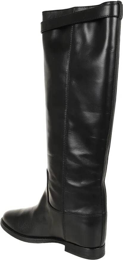 Via Roma 15 Boots Tall Leather Boots With Hook-And-Eye Detail in zwart